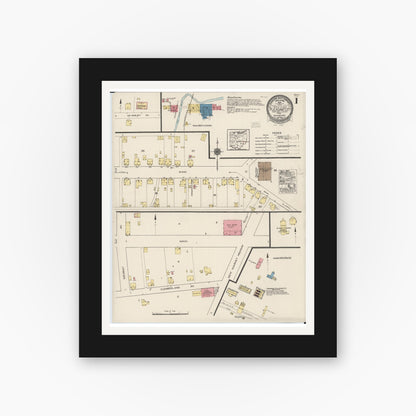Old map wall art mockup — black gallery frame with white mat — Sanborn Fire Insurance Map from Pleasant City, Guernsey County, Ohio (1922) - Complete Map Set