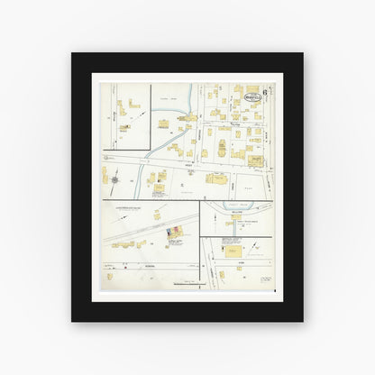 Old map wall art mockup — black gallery frame with white mat — Sanborn Fire Insurance Map from Mansfield, Bristol County, Massachusetts (1916), Sheet #0006