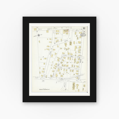 Old map wall art mockup — black gallery frame with white mat — Sanborn Fire Insurance Map from Granville, Washington County, New York (1912), Sheet #0012