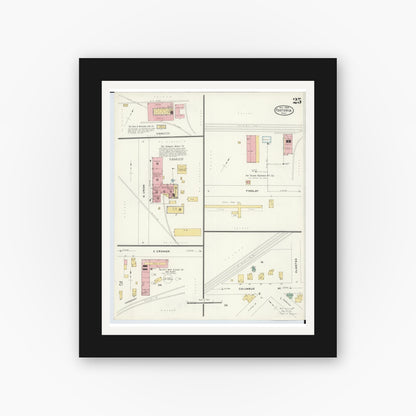 Old map wall art mockup — black gallery frame with white mat — Sanborn Fire Insurance Map from Fostoria, Seneca, Hancock, And Wood Counties, Ohio (1908), Sheet #0025