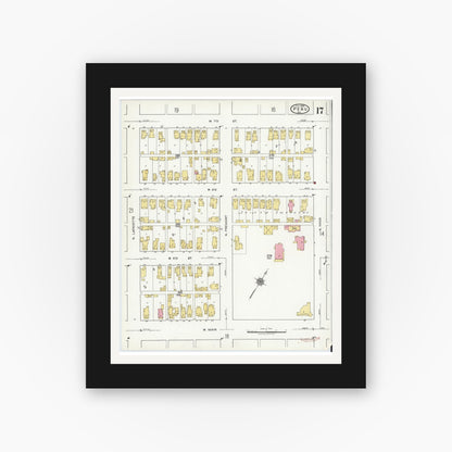 Old map wall art mockup — black gallery frame with white mat — Sanborn Fire Insurance Map from Peru, Miami County, Indiana (1920), Sheet #0017