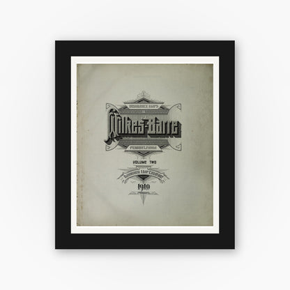 Old map wall art mockup — black gallery frame with white mat — Sanborn Fire Insurance Map from Wilkes Barre, Luzerne County, Pennsylvania (1910), Sheet #0001
