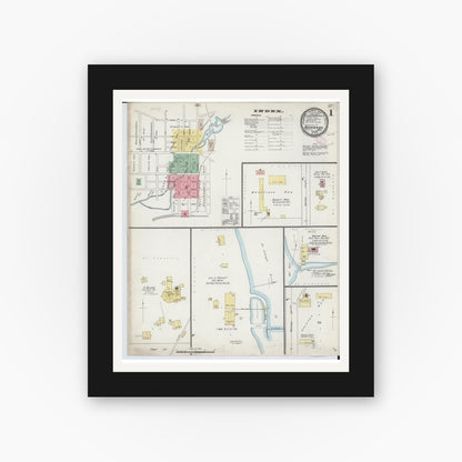 Old map wall art mockup — black gallery frame with white mat — Sanborn Fire Insurance Map from Buchanan, Berrien County, Michigan (1895) - Complete Map Set