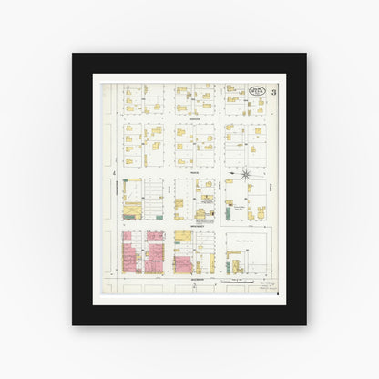 Old map wall art mockup — black gallery frame with white mat — Sanborn Fire Insurance Map from Mexia, Limestone County, Texas (1906), Sheet #0003