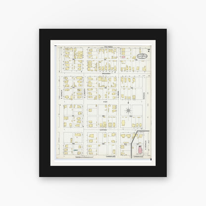 Old map wall art mockup — black gallery frame with white mat — Sanborn Fire Insurance Map from Alliance, Stark County, Ohio (1892), Sheet #0007