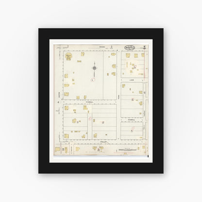 Old map wall art mockup — black gallery frame with white mat — Sanborn Fire Insurance Map from Mansfield, Tarrant County, Texas (1933), Sheet #0005