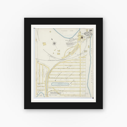 Old map wall art mockup — black gallery frame with white mat — Sanborn Fire Insurance Map from Cadillac, Wexford County, Michigan (1890), Sheet #0010