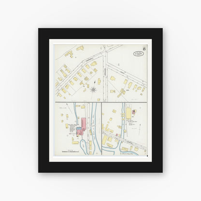 Old map wall art mockup — black gallery frame with white mat — Sanborn Fire Insurance Map from Adams, Berkshire County, Massachusetts (1895), Sheet #0008