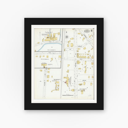 Old map wall art mockup — black gallery frame with white mat — Sanborn Fire Insurance Map from Needham, Norfolk County, Massachusetts (1901), Sheet #0002