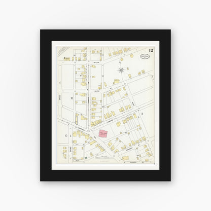 Old map wall art mockup — black gallery frame with white mat — Sanborn Fire Insurance Map from Butler, Butler County, Pennsylvania (1901), Sheet #0012