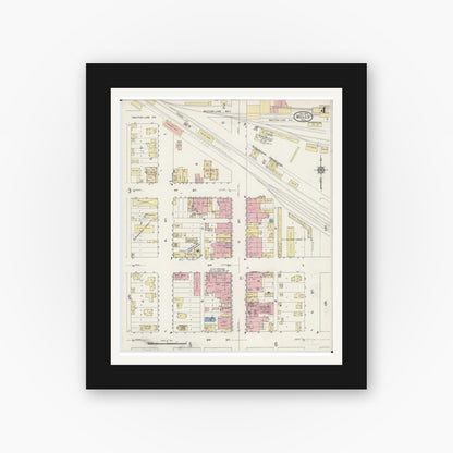 Old map wall art mockup — black gallery frame with white mat — Sanborn Fire Insurance Map from Wells, Faribault County, Minnesota (1914), Sheet #0004
