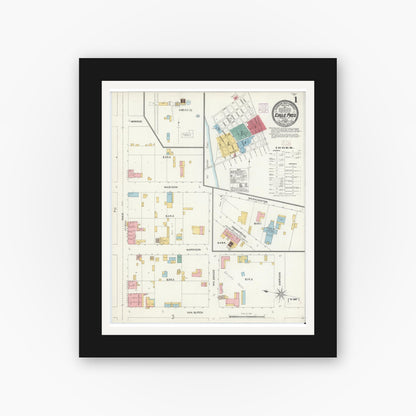 Old map wall art mockup — black gallery frame with white mat — Sanborn Fire Insurance Map from Eagle Pass, Maverick County, Texas (1905) - Complete Map Set