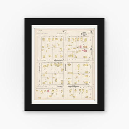 Old map wall art mockup — black gallery frame with white mat — Sanborn Fire Insurance Map from Tecumseh, Lenawee County, Michigan (1922), Sheet #0008