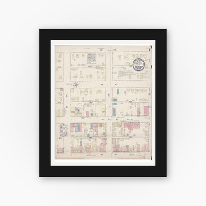 Old map wall art mockup — black gallery frame with white mat — Sanborn Fire Insurance Map from Merced, Merced County, California (1885) - Complete Map Set