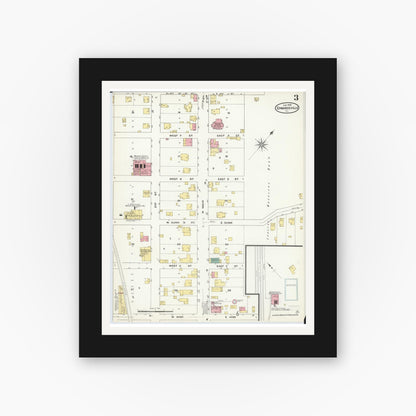 Old map wall art mockup — black gallery frame with white mat — Sanborn Fire Insurance Map from Edwardsville, Madison County, Illinois (1909), Sheet #0003
