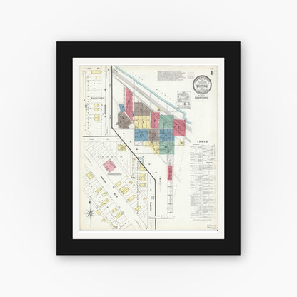 Old map wall art mockup — black gallery frame with white mat — Sanborn Fire Insurance Map from Whiting, Lake County, Indiana (1907) - Complete Map Set