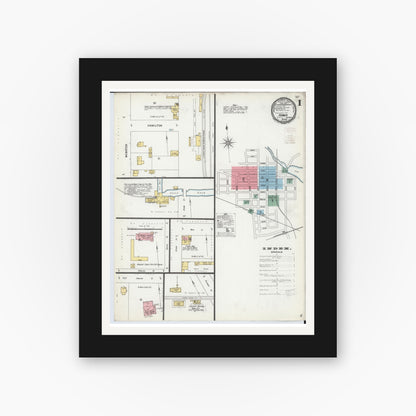 Old map wall art mockup — black gallery frame with white mat — Sanborn Fire Insurance Map from Homer, Calhoun County, Michigan (1899), Sheet #0001