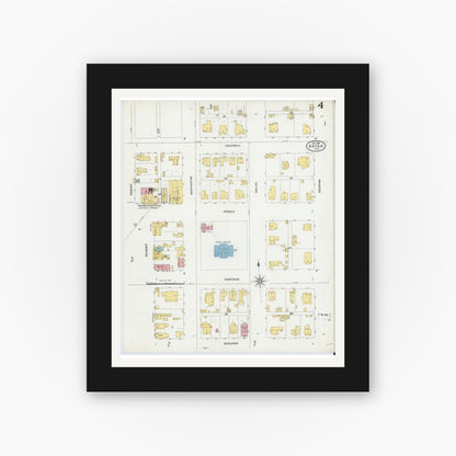 Old map wall art mockup — black gallery frame with white mat — Sanborn Fire Insurance Map from Bryan, Brazos County, Texas (1906), Sheet #0004