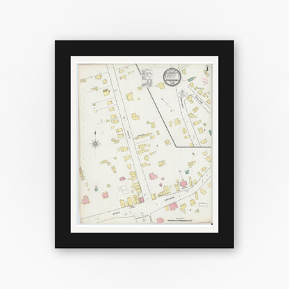 Old map wall art mockup — black gallery frame with white mat — Sanborn Fire Insurance Map from Kinderhook, Columbia County, New York (1895), Sheet #0001