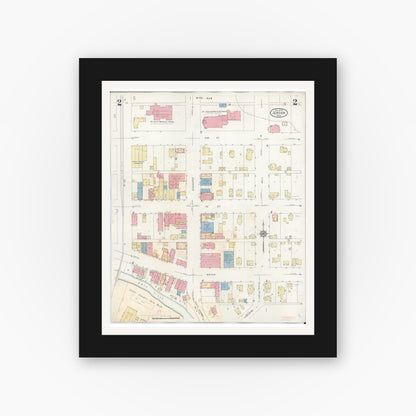 Old map wall art mockup — black gallery frame with white mat — Sanborn Fire Insurance Map from Jordan, Scott County, Minnesota (1933), Sheet #0002