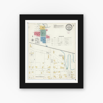 Old map wall art mockup — black gallery frame with white mat — Sanborn Fire Insurance Map from Rockford, Mercer County, Ohio (1907), Sheet #0001