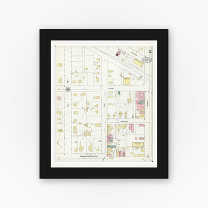 Old map wall art mockup — black gallery frame with white mat — Sanborn Fire Insurance Map from Cambridge, Henry County, Illinois (1907), Sheet #0002