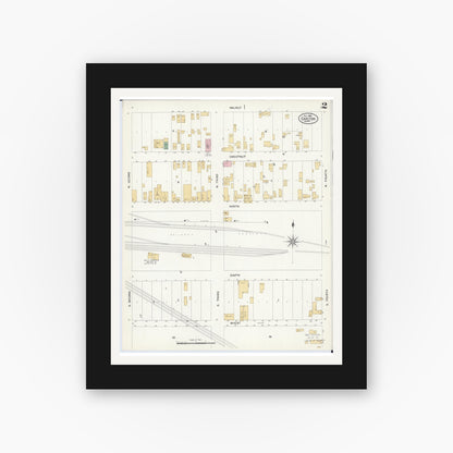 Old map wall art mockup — black gallery frame with white mat — Sanborn Fire Insurance Map from Carlton, Carlton County, Minnesota (1908), Sheet #0002