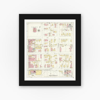 Old map wall art mockup — black gallery frame with white mat — Sanborn Fire Insurance Map from Mount Vernon, Posey County, Indiana (1907), Sheet #0016