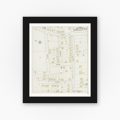Old map wall art mockup — black gallery frame with white mat — Sanborn Fire Insurance Map from White Plains, Westchester County, New York (1894), Sheet #0011