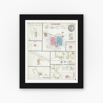 Old map wall art mockup — black gallery frame with white mat — Sanborn Fire Insurance Map from Howell, Livingston County, Michigan (1892), Sheet #0001