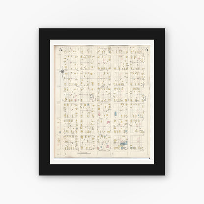 Old map wall art mockup — black gallery frame with white mat — Sanborn Fire Insurance Map from Hebbronville, Jim Hogg County, Texas (1943), Sheet #0003