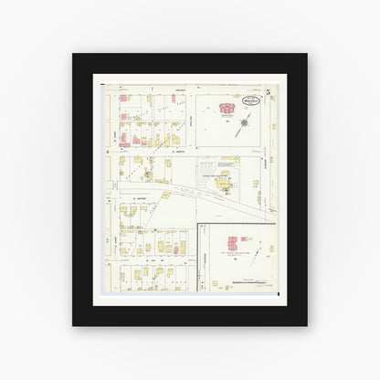 Old map wall art mockup — black gallery frame with white mat — Sanborn Fire Insurance Map from Waverly, Pike County, Ohio (1911), Sheet #0005