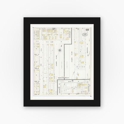Old map wall art mockup — black gallery frame with white mat — Sanborn Fire Insurance Map from Cairo, Alexander County, Illinois (1907), Sheet #0022