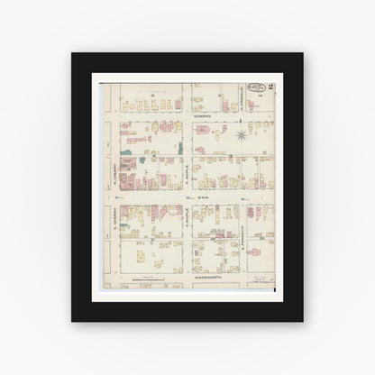 Old map wall art mockup — black gallery frame with white mat — Sanborn Fire Insurance Map from Eaton, Preble County, Ohio (1885), Sheet #0002