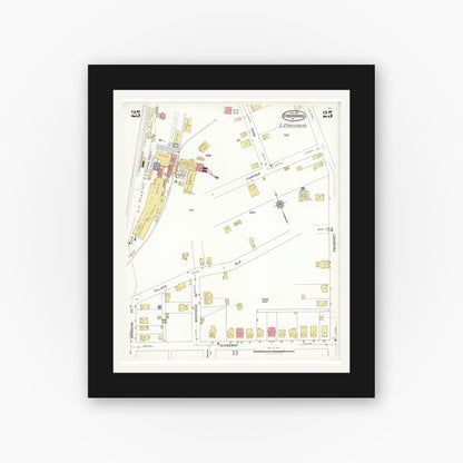 Old map wall art mockup — black gallery frame with white mat — Sanborn Fire Insurance Map from Stroudsburg, Monroe County, Pennsylvania (1923), Sheet #0025