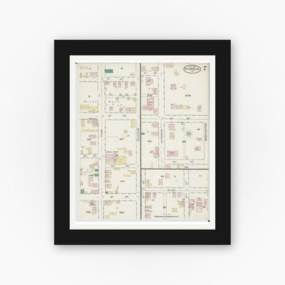 Old map wall art mockup — black gallery frame with white mat — Sanborn Fire Insurance Map from Saint Charles, Saint Charles County, Missouri (1886), Sheet #0007