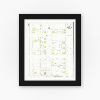 Old map wall art mockup — black gallery frame with white mat — Sanborn Fire Insurance Map from Tulia, Swisher County, Texas (1927), Sheet #0005