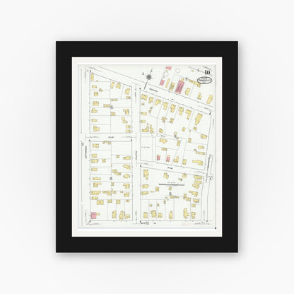 Old map wall art mockup — black gallery frame with white mat — Sanborn Fire Insurance Map from Dansville, Livingston County, New York (1920), Sheet #0010