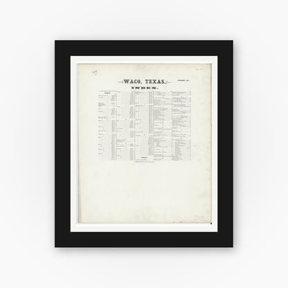 Old map wall art mockup — black gallery frame with white mat — Sanborn Fire Insurance Map from Waco, McLennan County, Texas (1893), Sheet #0001