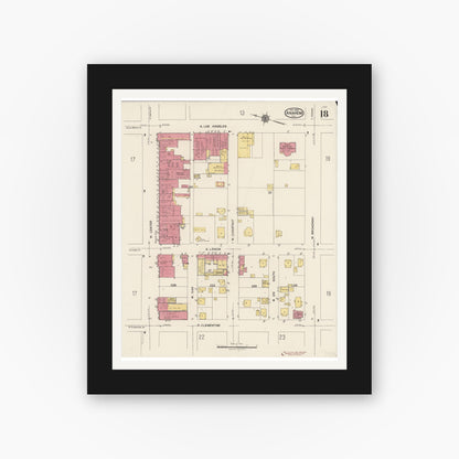Old map wall art mockup — black gallery frame with white mat — Sanborn Fire Insurance Map from Anaheim, Orange County, California (1922), Sheet #0018