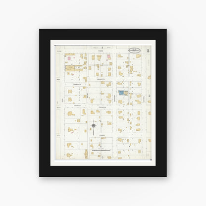 Old map wall art mockup — black gallery frame with white mat — Sanborn Fire Insurance Map from Blandinsville, Mcdonough County, Illinois (1912), Sheet #0002