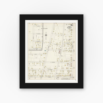 Old map wall art mockup — black gallery frame with white mat — Sanborn Fire Insurance Map from Corry, Erie County, Pennsylvania (1915), Sheet #0018