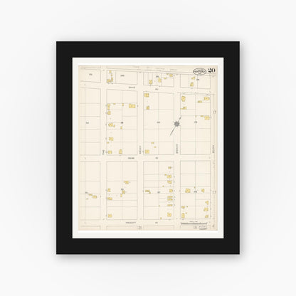 Old map wall art mockup — black gallery frame with white mat — Sanborn Fire Insurance Map from Monterey, Monterey County, California (1912), Sheet #0020
