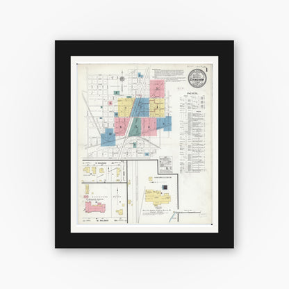 Old map wall art mockup — black gallery frame with white mat — Sanborn Fire Insurance Map from Effingham, Effingham County, Illinois (1911), Sheet #0001