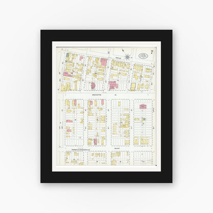 Old map wall art mockup — black gallery frame with white mat — Sanborn Fire Insurance Map from Cairo, Alexander County, Illinois (1901), Sheet #0007