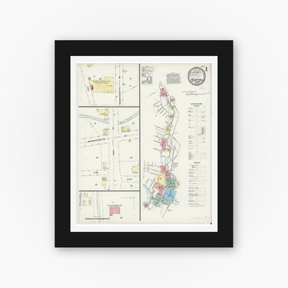Old map wall art mockup — black gallery frame with white mat — Sanborn Fire Insurance Map from Arlington, Middlesex County, Massachusetts (1897) - Complete Map Set