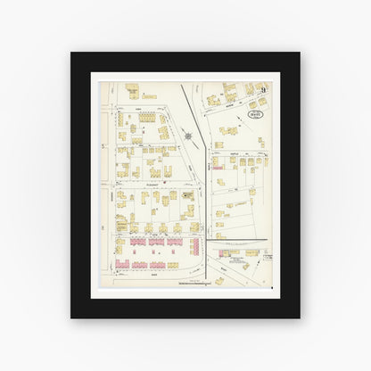 Old map wall art mockup — black gallery frame with white mat — Sanborn Fire Insurance Map from Ware, Hampshire County, Massachusetts (1912), Sheet #0009