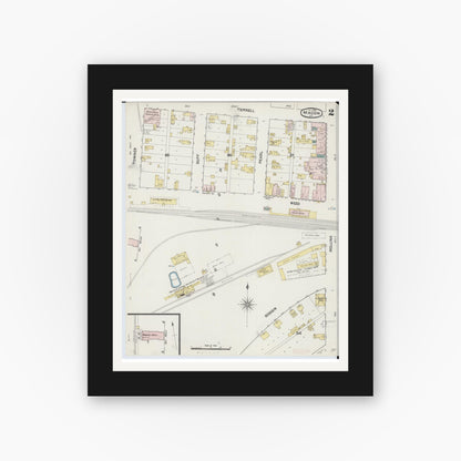 Old map wall art mockup — black gallery frame with white mat — Sanborn Fire Insurance Map from Macon, Macon County, Missouri (1890), Sheet #0002