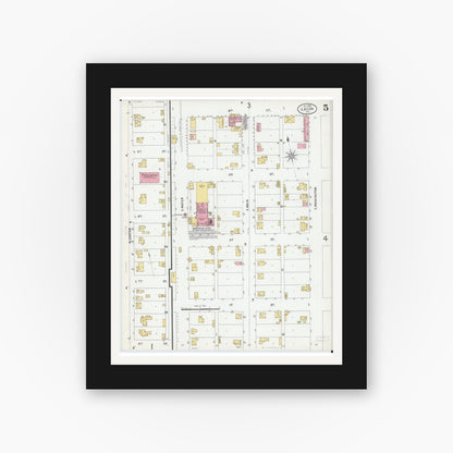 Old map wall art mockup — black gallery frame with white mat — Sanborn Fire Insurance Map from Lacon, Marshall County, Illinois (1899), Sheet #0005