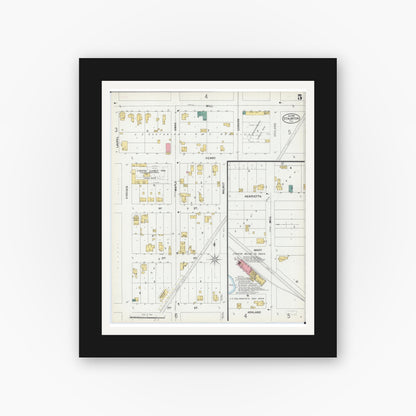 Old map wall art mockup — black gallery frame with white mat — Sanborn Fire Insurance Map from Staunton, Macoupin County, Illinois (1899), Sheet #0005